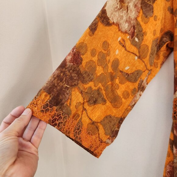 Anthropologie Moulinette Souers 100% Silk Cara Cara Dress Orange Floral Women 2X - Picture 6 of 10